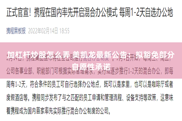 加杠杆炒股怎么弄 美凯龙最新公告：拟豁免部分自愿性承诺